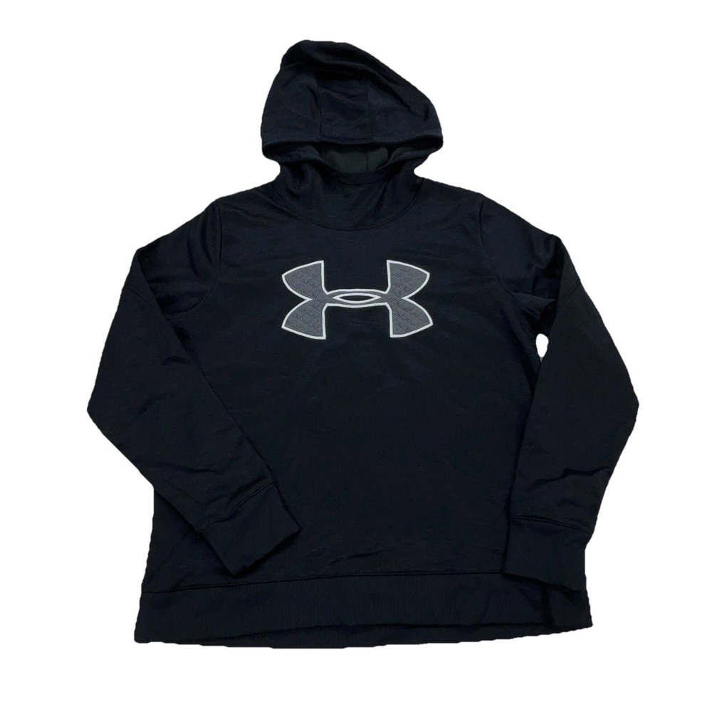 Under Armor Hoodie Women Large Black Gray Sweatshirt Sweater Loose Fit Cold Gear